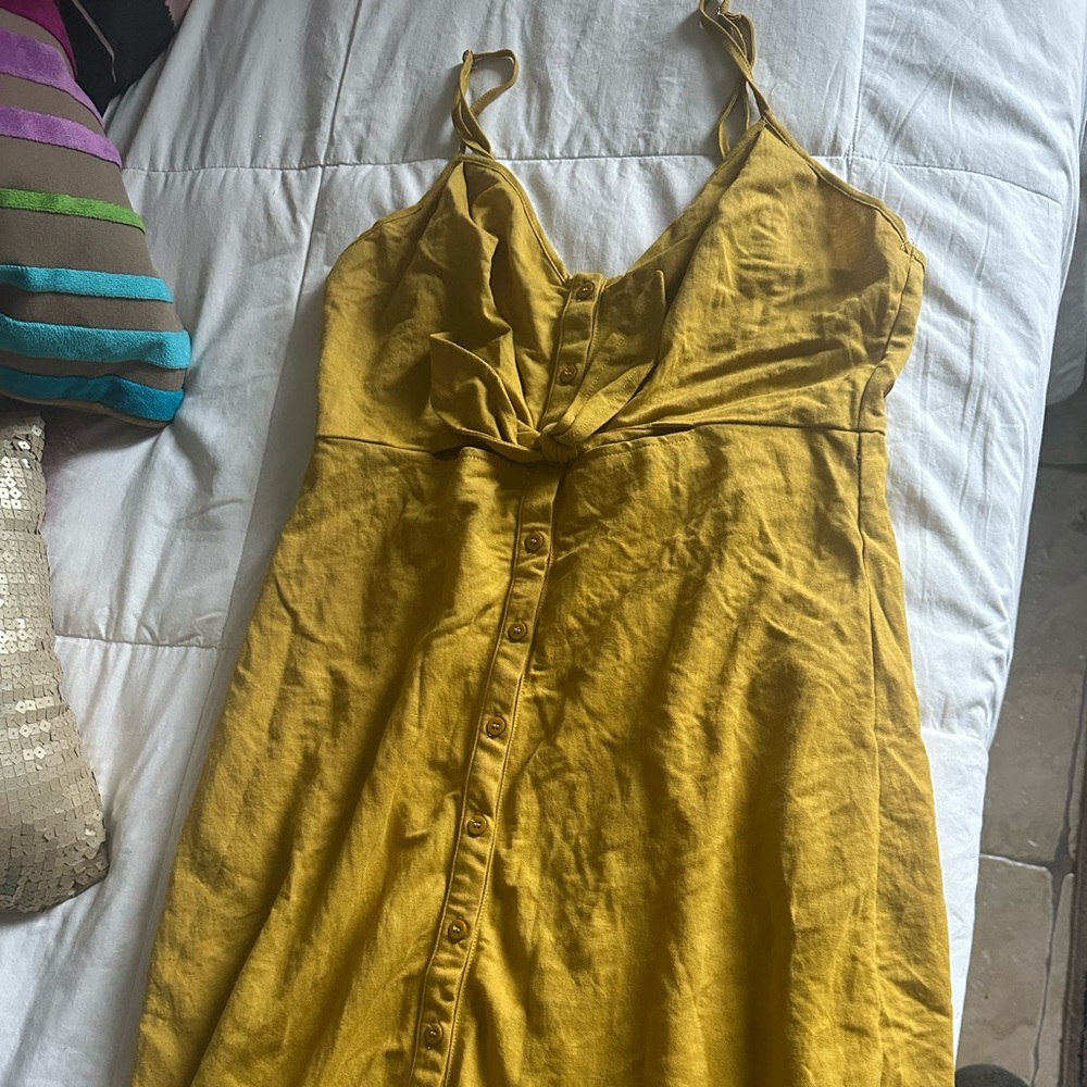 Mod Ref Mustard Midi Dress with Button Detail